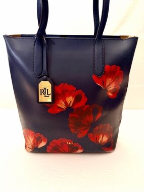 Ralph Lauren Alexis Tote Navy/Red Floral Motif